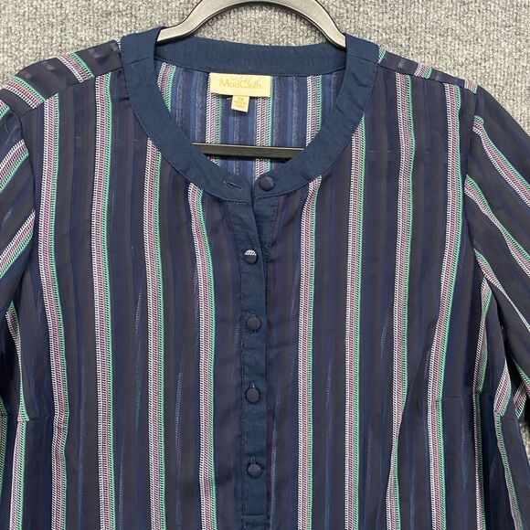 Modcloth Blouse Top Womens 1X Blue Striped Sheer Tunic Popover Beachy Casual - Picture 2 of 10